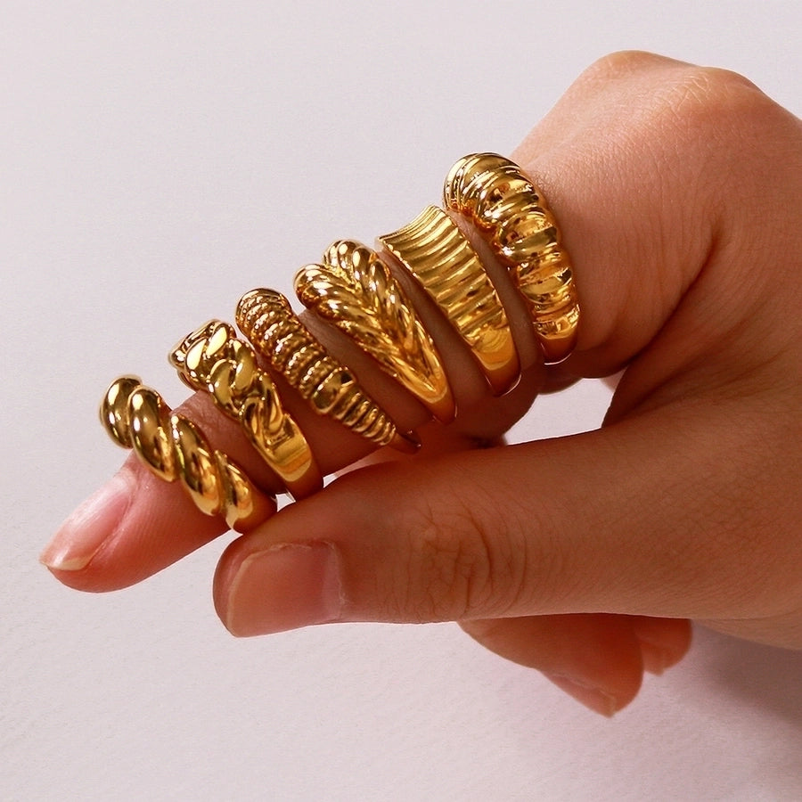 Jewelry Vintage Style Commute Geometric 304 Stainless Steel 18K Gold Plated Rings