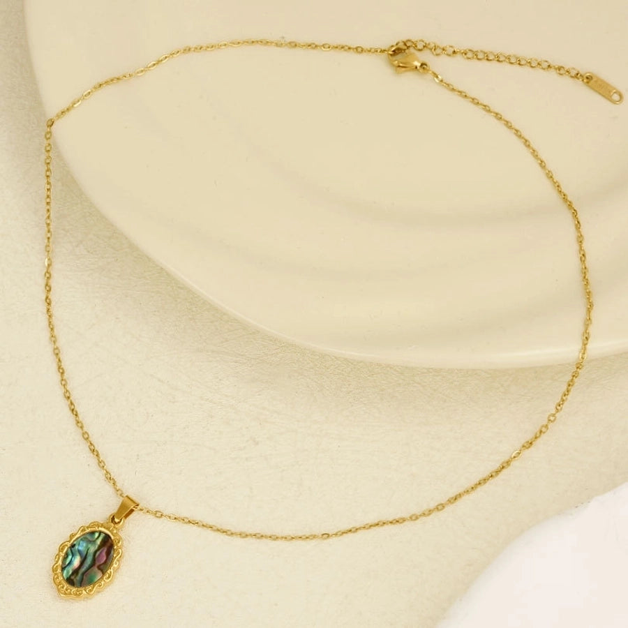 Jewelry Vintage Style Classic Style Oval 304 Stainless Steel Shell Abalone Shell 18K Gold Plated Irregular Plating Pendant Necklace