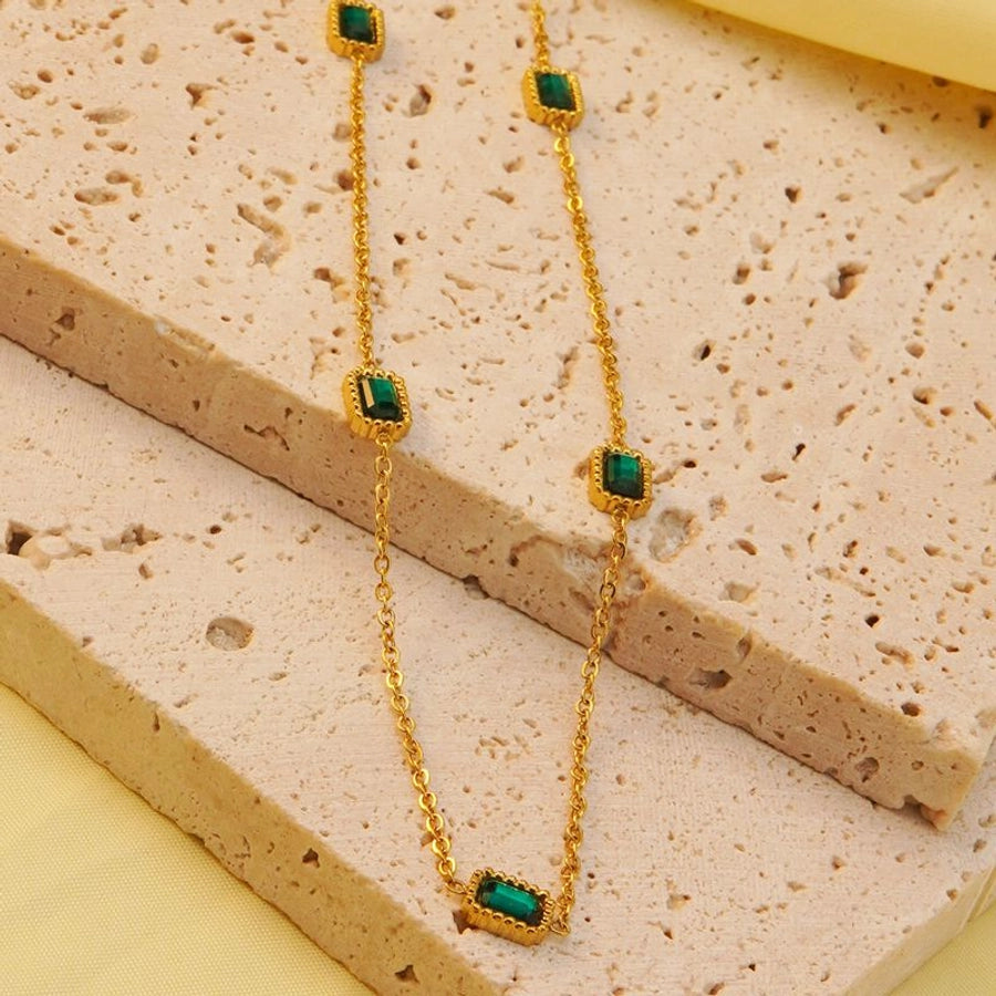 Jewelry Elegant Classic Style Geometric Quadrilateral Square 304 Stainless Steel Artificial Rhinestones 18K Gold Plated Plating Inlay Bracelets Necklace Jewelry Set