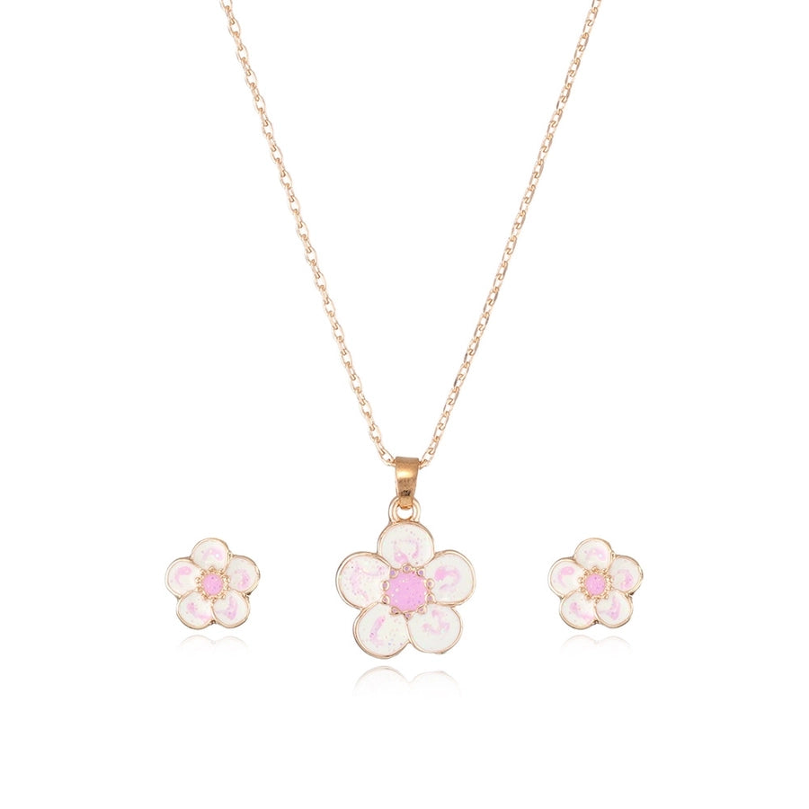 creative children's jewelry set cartoon flower jewelry set alloy drop oil necklace earrings two-piece set