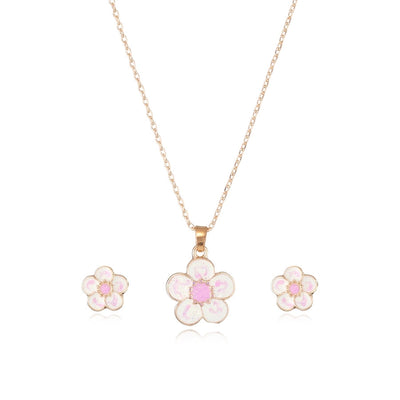 creative children's jewelry set cartoon flower jewelry set alloy drop oil necklace earrings two-piece set