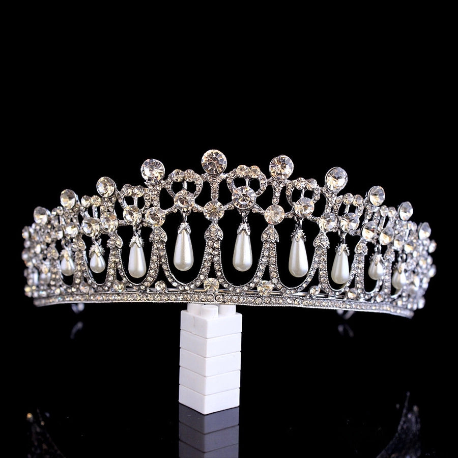 Baroque Queen  Large Crown Pearl Rhinestone Hair Accessories Bride Crown European Style Wedding Princess Crown Headwear