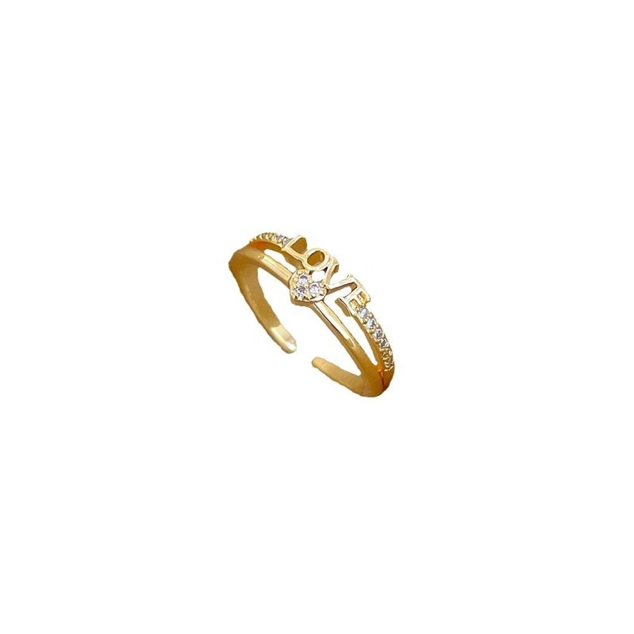 Titanium Steel Brass Gold Plated Inlay Letter Zircon Brass Rings