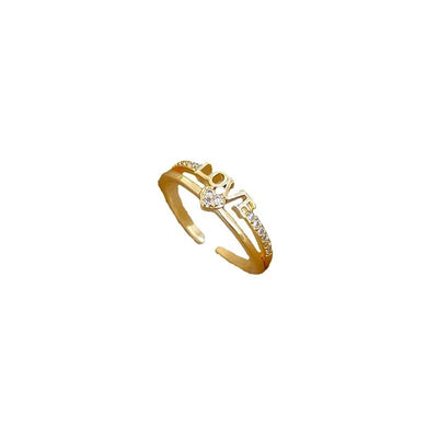 Titanium Steel Brass Gold Plated Inlay Letter Zircon Brass Rings