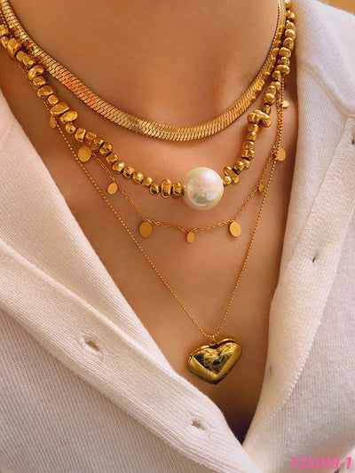 Jewelry Simple Style Geometric 304 Stainless Steel 18K Gold Plated Multi Charms Necklace