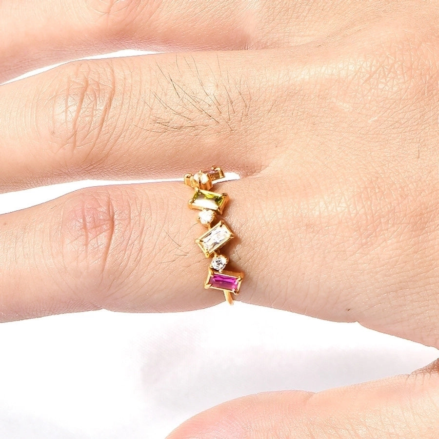 Jewelry Elegant Geometric Solid Color 304 Stainless Steel Rhinestones 18K Gold Plated Inlay Rings