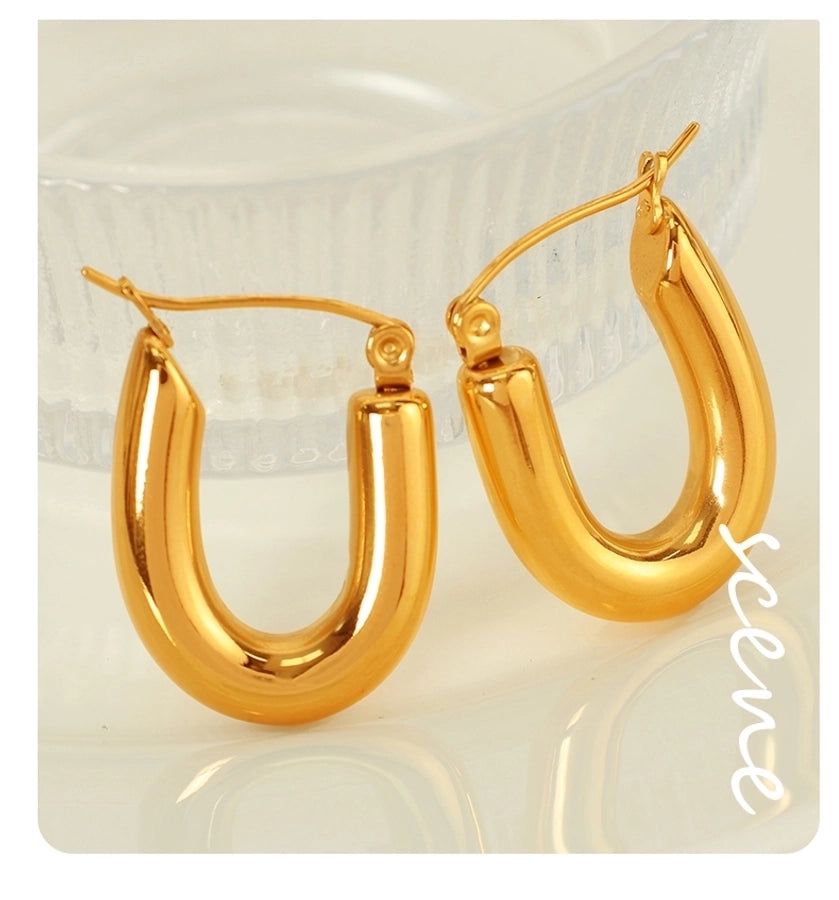1 Pair IG Style Elegant Simple Style U Shape Round Polishing Plating 304 Stainless Steel 18K Gold Plated Earrings