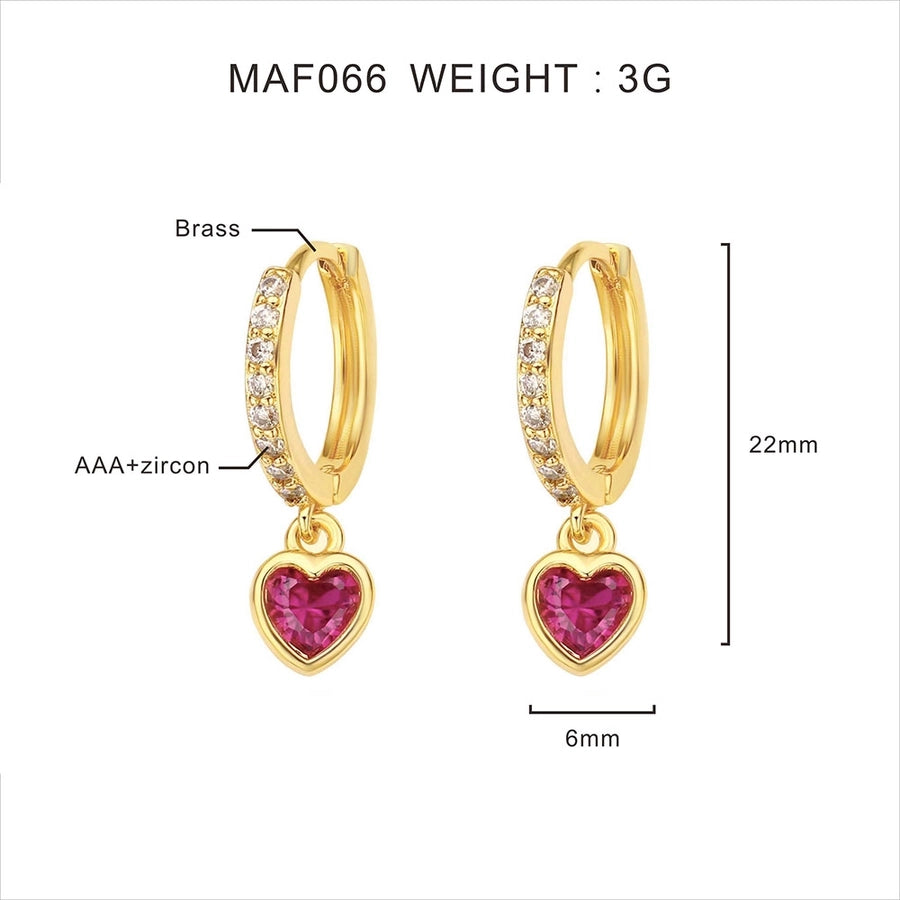 1 Pair Sweet Simple Style Heart Shape Plating Inlay Copper Zircon Zircon Drop Earrings