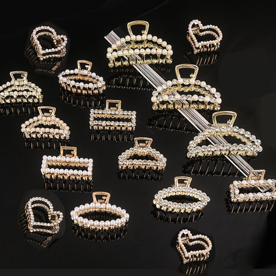 simple style solid color alloy inlay rhinestones hair claws 1 piece