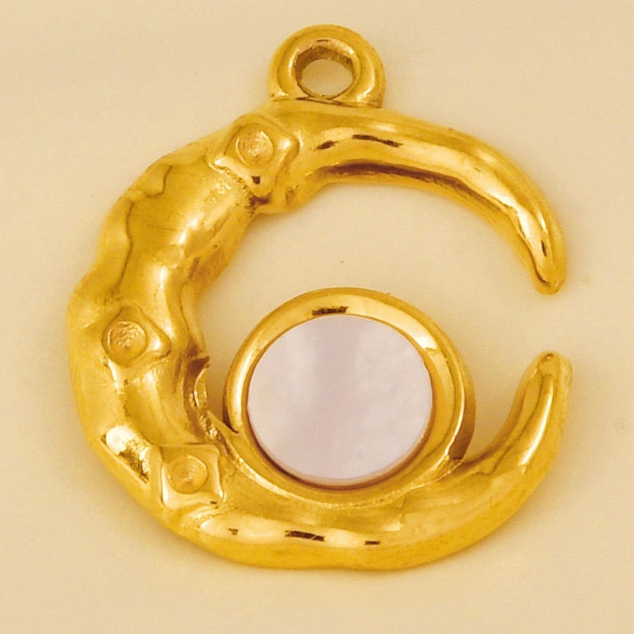 Jewelry Vintage Style Classic Style Moon 304 Stainless Steel Shell Abalone Shell 18K Gold Plated Irregular Plating Pendant Necklace