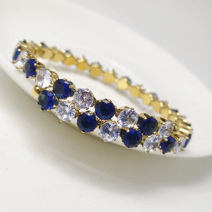 Elegant Solid Color 304 Stainless Steel 18K Gold Plated Zircon Bangle In Bulk