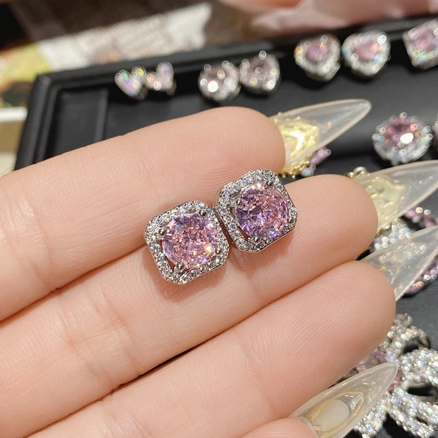 1 Pair Elegant Star Heart Shape Inlay Copper Artificial Gemstones Ear Studs