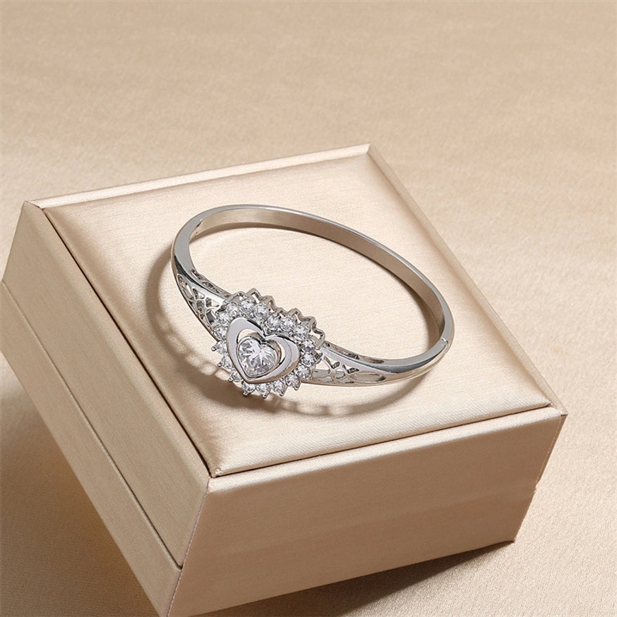 Casual Simple Style Streetwear Heart Shape 304 Stainless Steel Zircon Stainless Steel Bracelets In Bulk