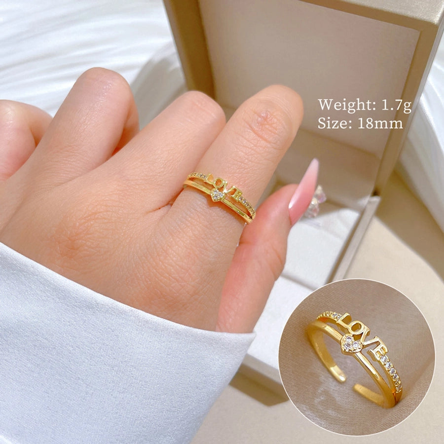 Titanium Steel Brass Gold Plated Inlay Letter Zircon Brass Rings