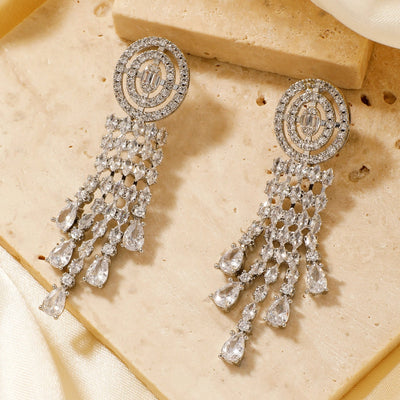 1 Pair Elegant Luxurious Modern Style Geometric Inlay Copper Zircon Rhodium Plated Drop Earrings