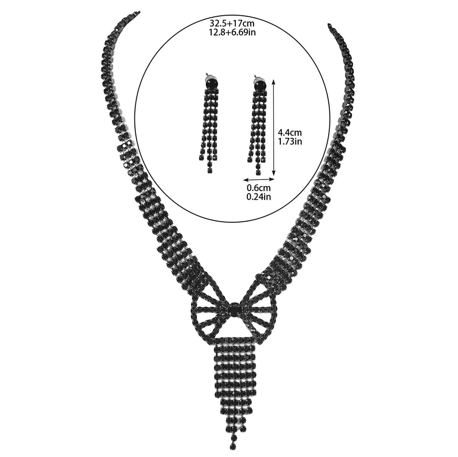 Jewelry Glam Shiny Bow Knot Rhinestone Copper Jewelry Set