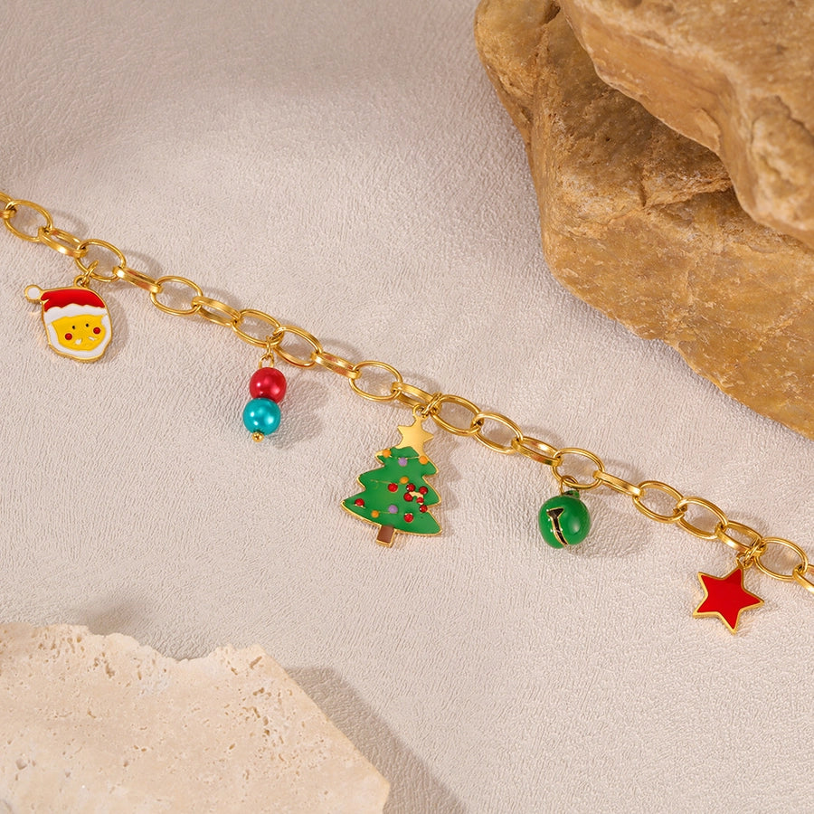 Simple Style Christmas Tree Santa Claus Christmas Socks 304 Stainless Steel cable chain Bracelets In Bulk