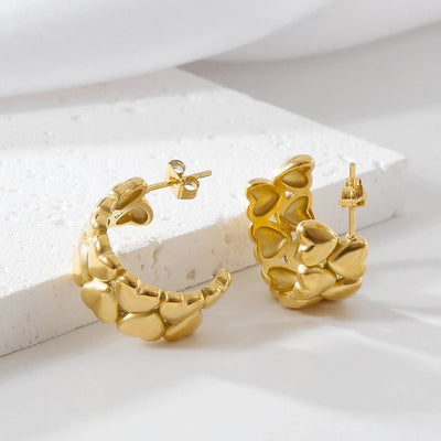 1 Pair Elegant C Shape Heart Shape 304 Stainless Steel 18K Gold Plated Ear Studs