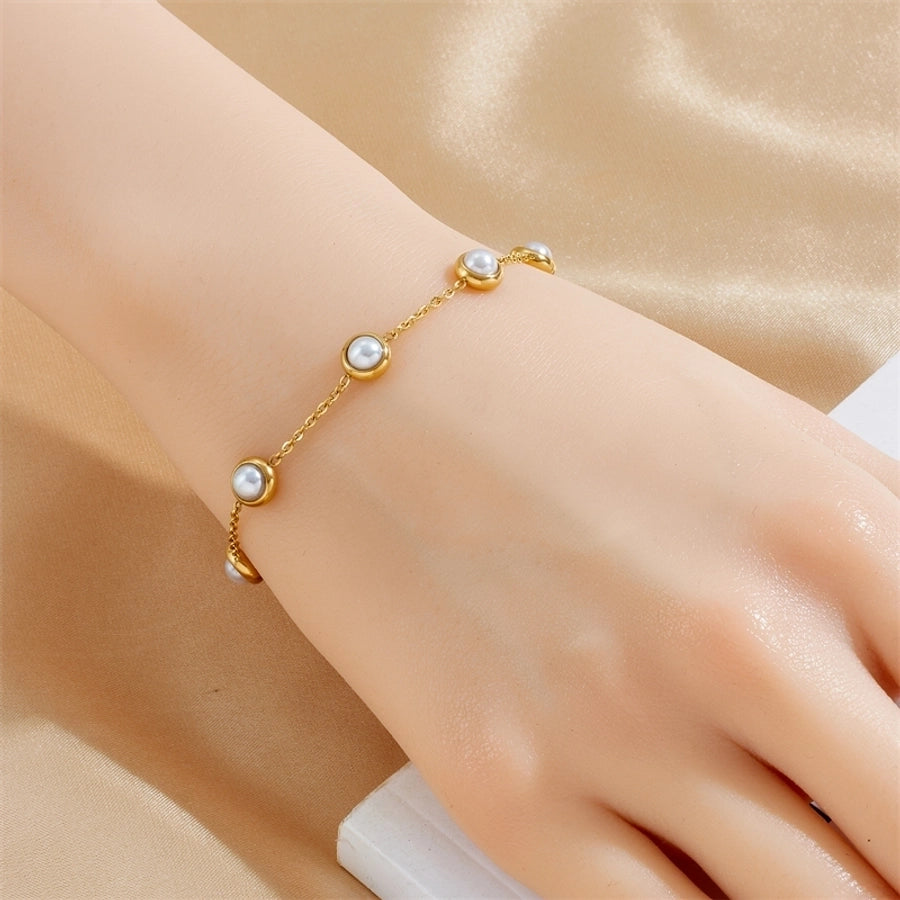 Vintage Style Pearl 304 Stainless Steel Bracelets In Bulk