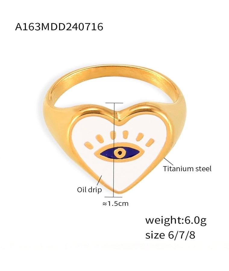 Jewelry Casual Luxurious Modern Style Devil's Eye Titanium Steel 18K Gold Plated Enamel Plating Rings