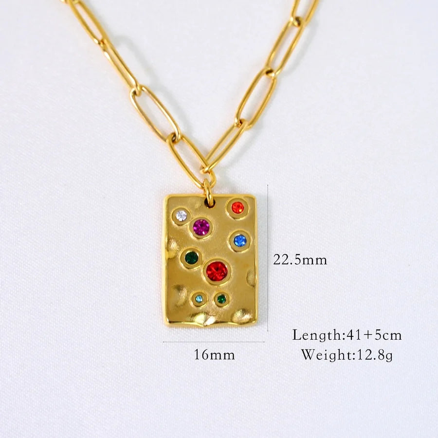 Jewelry Casual Simple Style Streetwear Geometric Titanium Steel Zircon Inlay Pendant Necklace