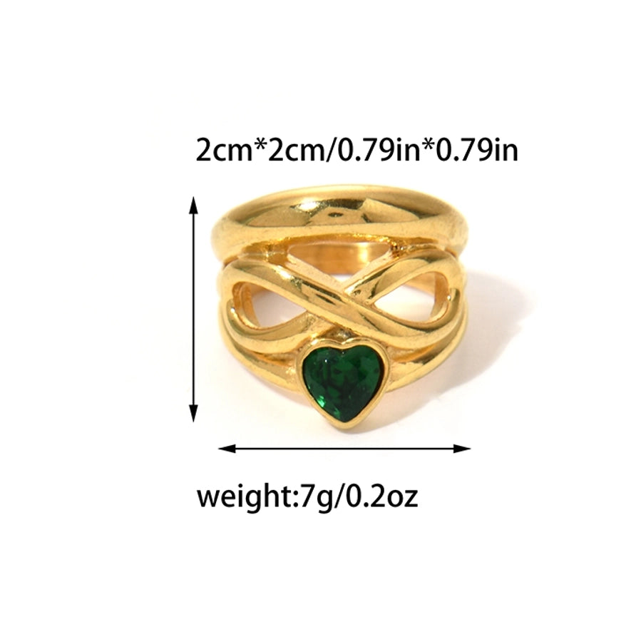 Jewelry Vintage Style Modern Style Commute Heart Shape Twist 304 Stainless Steel Zircon 14K Gold Plated Plating Hollow Out Inlay Rings