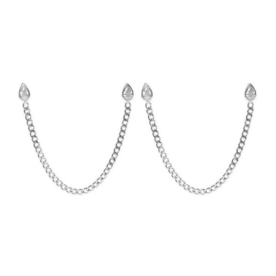 1 Pair IG Style Shiny Water Droplets Chain Inlay Copper Zircon Gold Plated Earrings