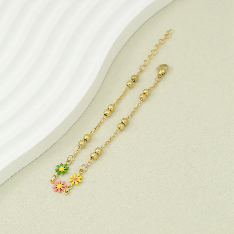 Cute Sweet Daisy 304 Stainless Steel 18K Gold Plated O-shaped chain Bracelets In Bulk