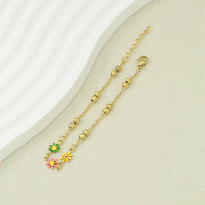 Cute Sweet Daisy 304 Stainless Steel 18K Gold Plated O-shaped chain Bracelets In Bulk