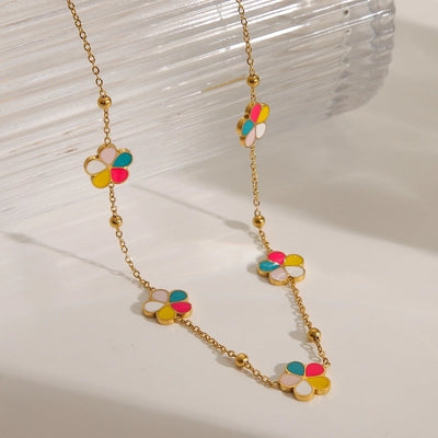 Jewelry French Style Sweet IG Style Flower 304 Stainless Steel Pearl 18K Gold Plated Enamel Inlay Bracelets Earrings Necklace