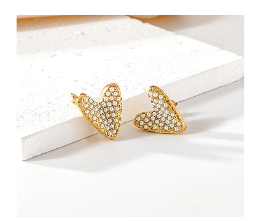 1 Pair Elegant Heart Shape 304 Stainless Steel 18K Gold Plated Ear Studs