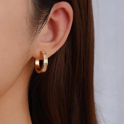 1 Pair Simple Style Geometric Inlay 304 Stainless Steel Zircon Earrings