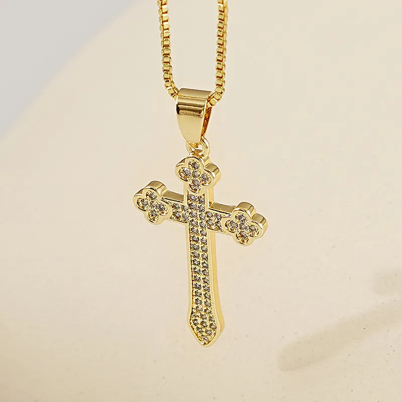 Stainless Steel 18K Gold Plated Simple Style Plating Inlay Cross Zircon
