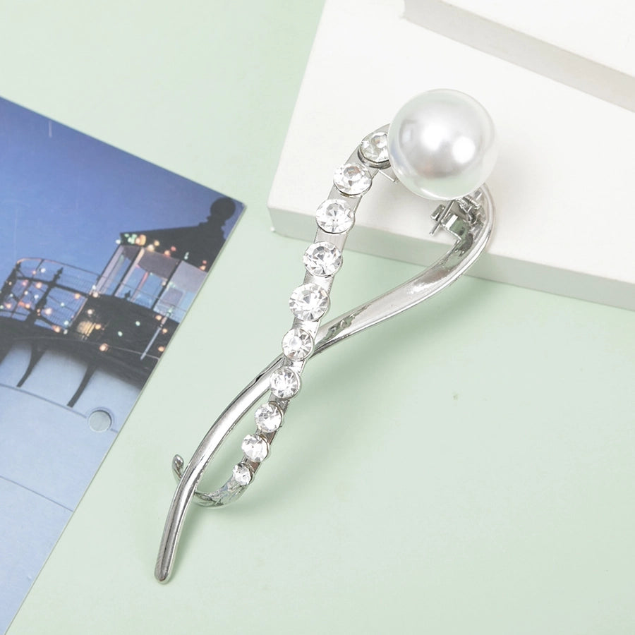fashion solid color metal plating inlay rhinestones pearl hair clip 1 piece