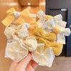 cute plaid flower bow knot cloth inlaid pearls hair tie 1 set