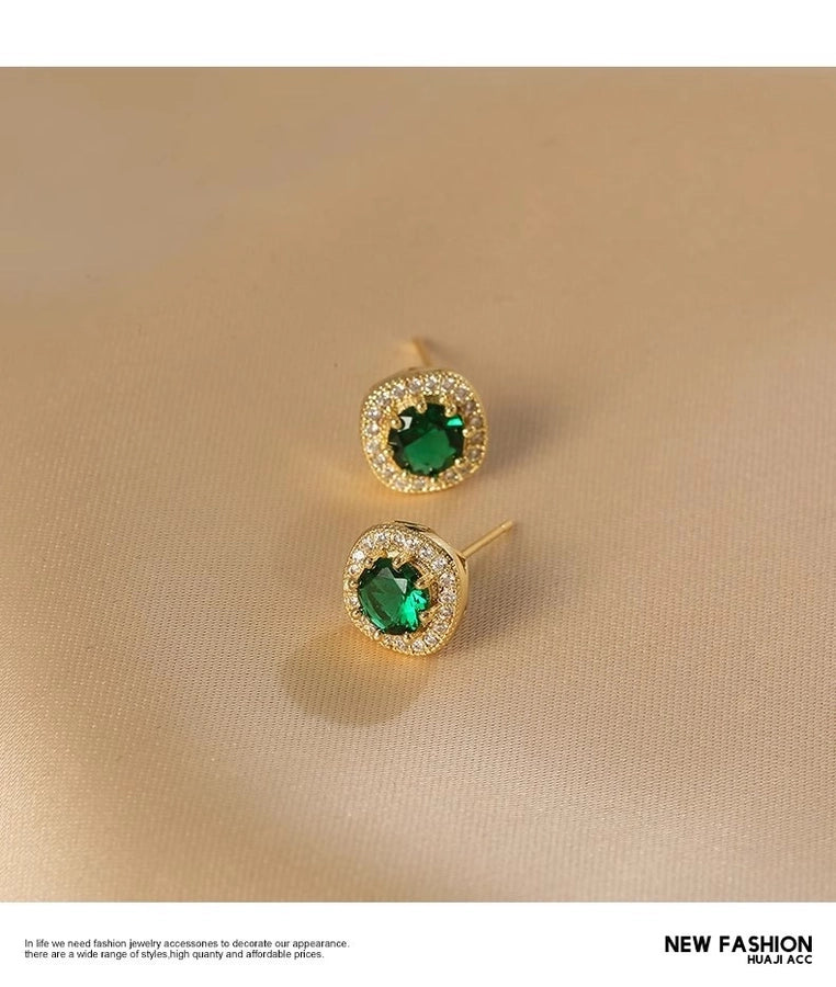 Ju Jingyi  Emerald Ear Stud Women's Advanced Design Sense Ear Clip Earrings  Sterling Silver Ear Accessories Anti-allergic Moisture