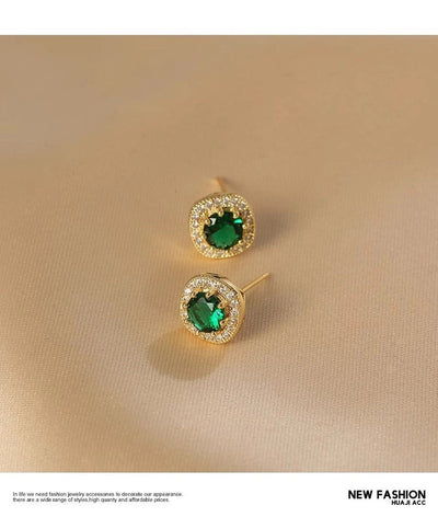 Ju Jingyi  Emerald Ear Stud Women's Advanced Design Sense Ear Clip Earrings  Sterling Silver Ear Accessories Anti-allergic Moisture