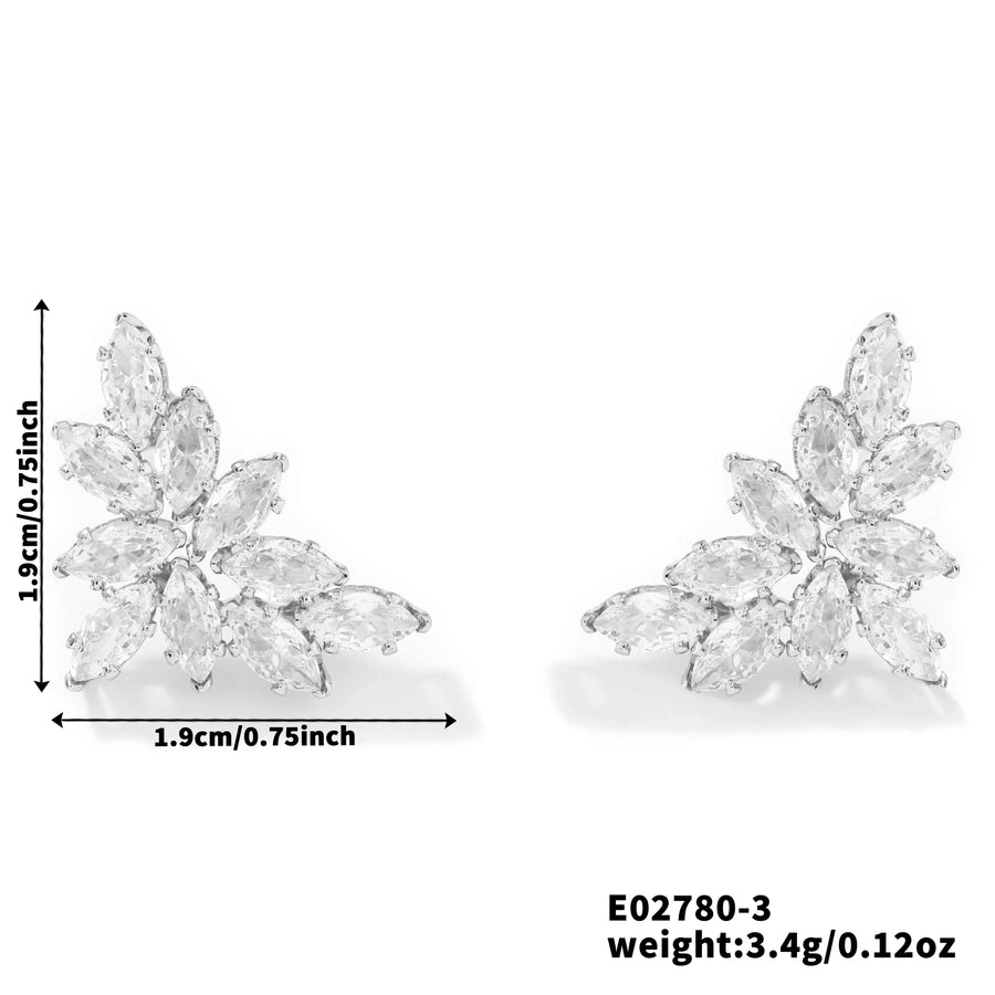 1 Pair Elegant Artistic Streetwear Leaf Asymmetrical Copper Glass Zircon K Gold Plated Rhodium Plated Ear Studs