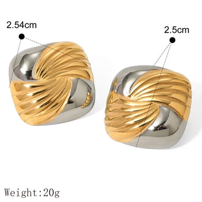 1 Pair Retro Luxurious Geometric Mixed Metal Plating 304 Stainless Steel 18K Gold Plated Ear Studs