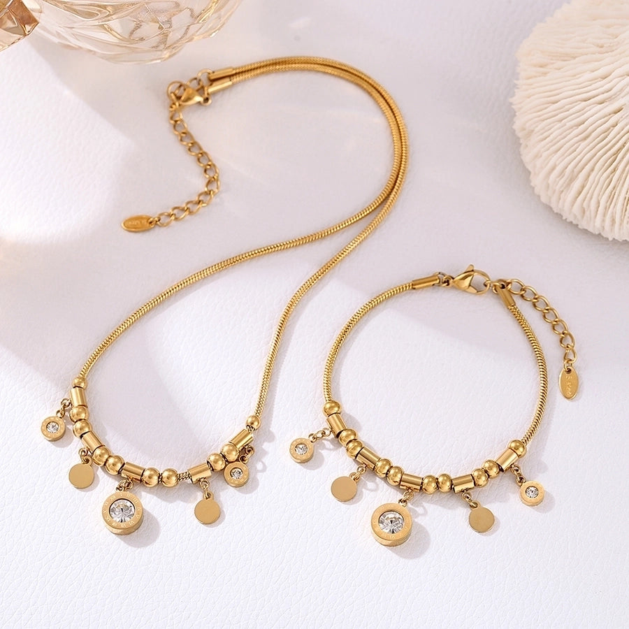 Jewelry Elegant Roman Numeral 304 Stainless Steel Zircon 18K Gold Plated Plating Bracelets Necklace