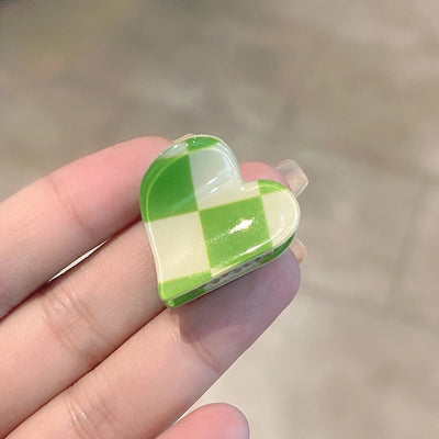 fashion heart checkerboard forehead mini grab clip side hairpin