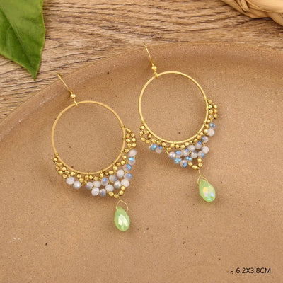 bohemian sector synthetic gemstones shell copper tassel mesh women's ear hook