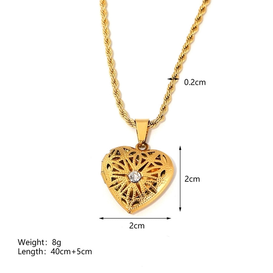 Jewelry IG Style envelope Heart Shape Titanium Steel Zircon Gold Plated Inlay Pendant Necklace