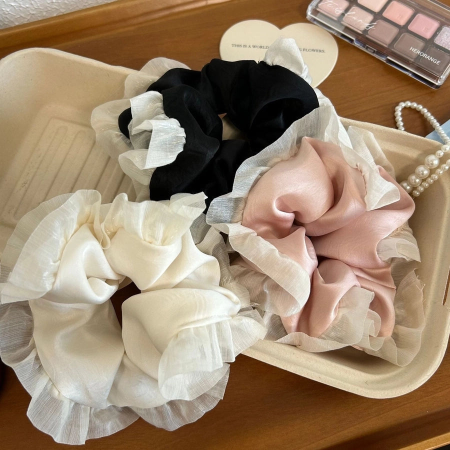 Korean Style Elegant Satin Mesh Lace Fabric Colon Hair Ring Girls' Cream Hair Hair Rope Women's Hair Rope