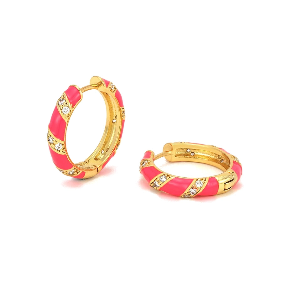 1 Pair IG Style Simple Style Commute Circle Enamel Inlay Copper Zircon 18K Gold Plated Earrings