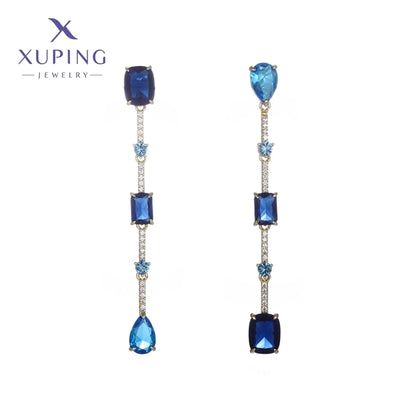 1 Pair Elegant XUPING Geometric Plating Inlay Copper Artificial Gemstones 18K Gold Plated Drop Earrings