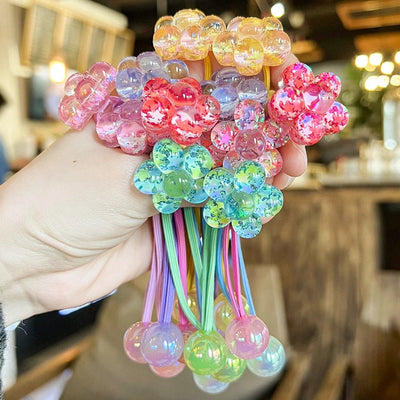 Korean style hair accessories new style onion pink five-petal flower jelly beads winding rubber band girls' hair rope hair band Braid hair rope headdress