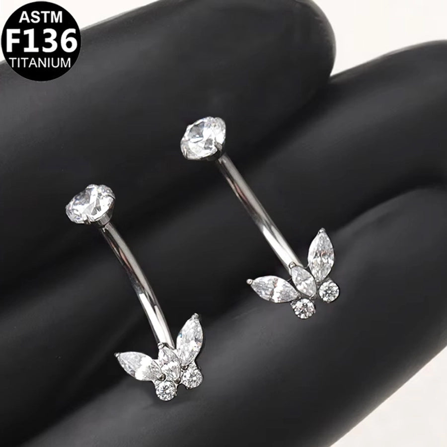 1 Piece Belly Rings Glam Shiny Butterfly Pure Titanium Aluminium Alloy Zircon 14K Gold Plated White Gold Plated