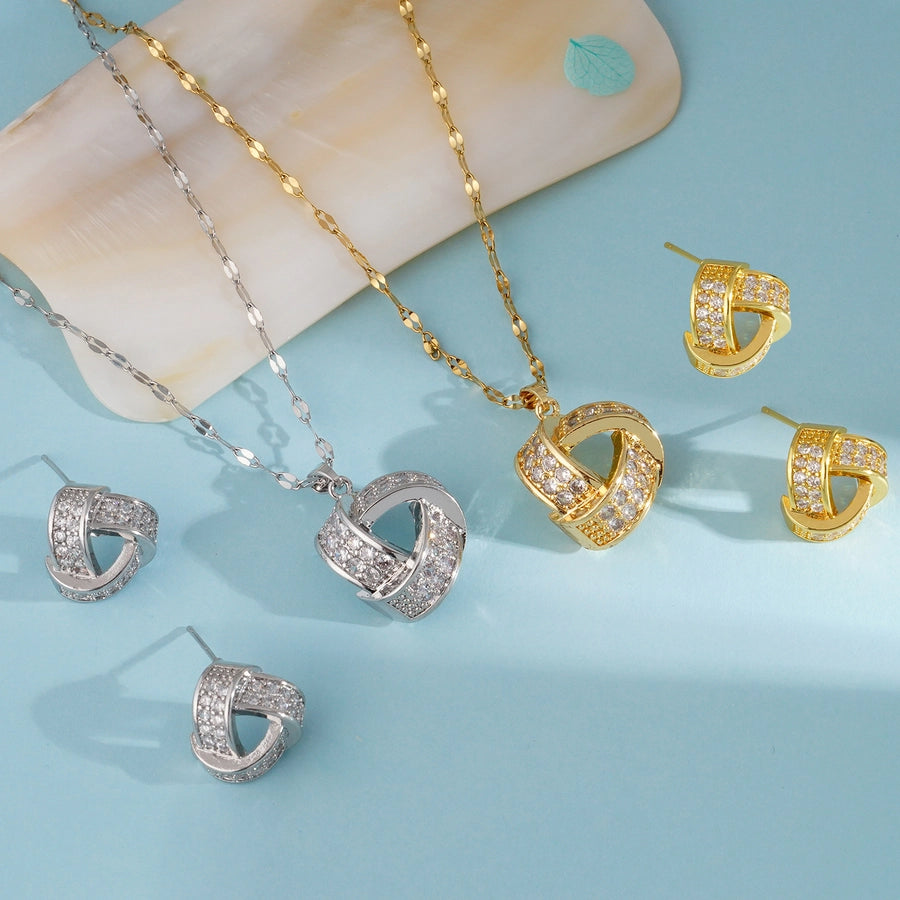 Jewelry IG Style Geometric 304 Stainless Steel Copper Zircon Inlay Earrings Necklace