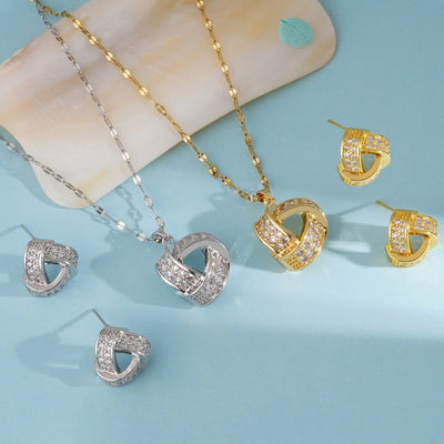 Jewelry IG Style Geometric 304 Stainless Steel Copper Zircon Inlay Earrings Necklace